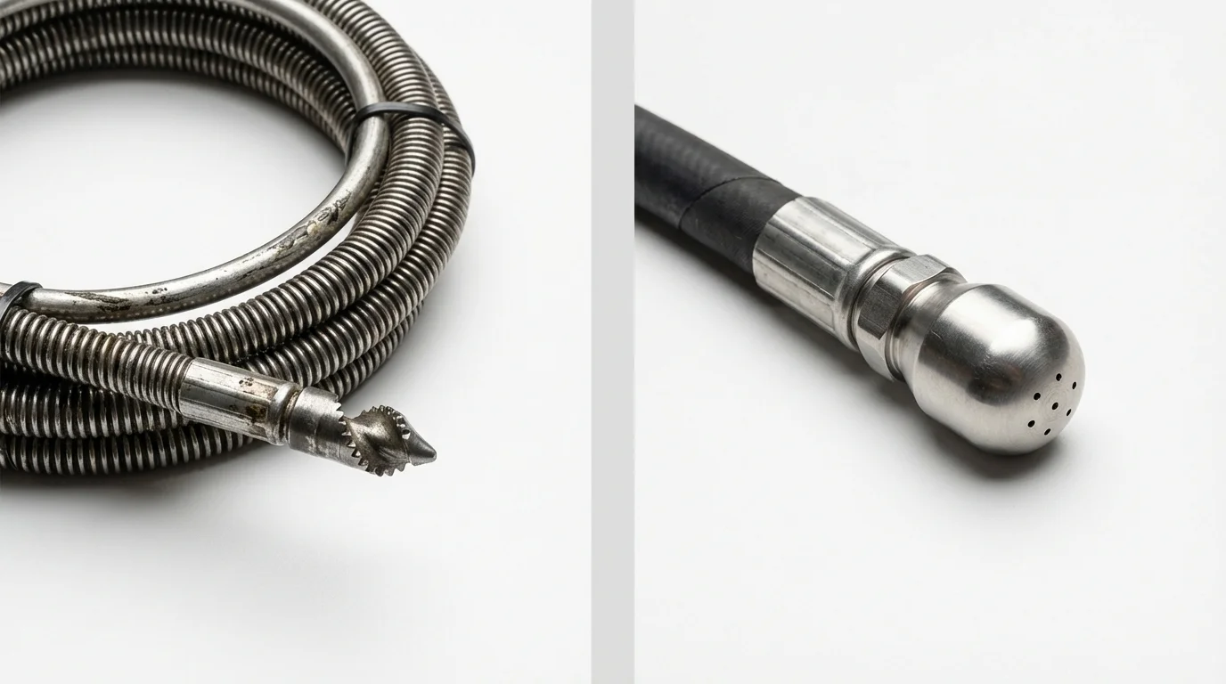 Drain snake cable and hydro jetting nozzle used for drain cleaning in Valley Springs, CA