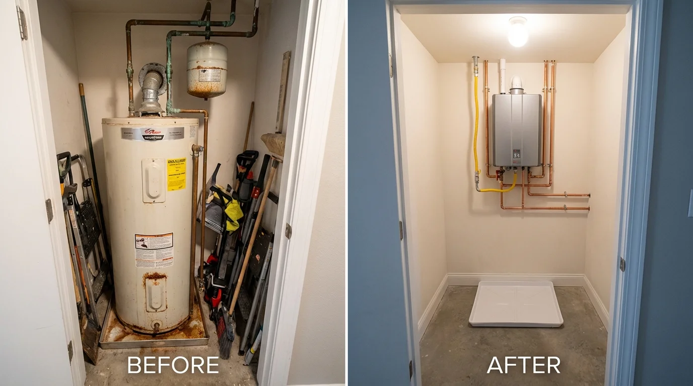 Tank water heater versus wall-mounted tankless unit comparison for Valley Springs, CA homeowners
