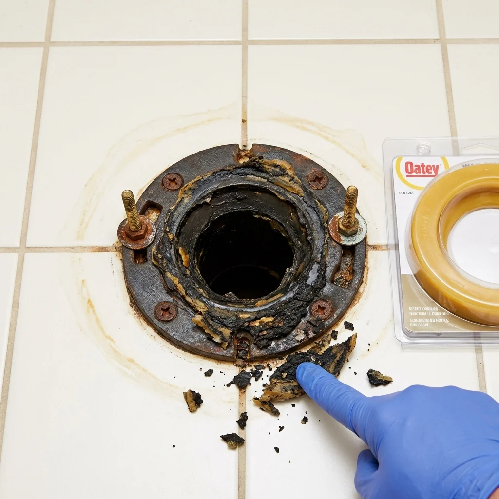 Failed wax ring showing water seepage at the base of a toilet in a Valley Springs, CA home