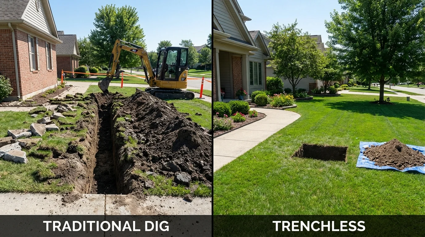 Trenchless sewer repair with minimal yard damage versus traditional excavation in Valley Springs, CA